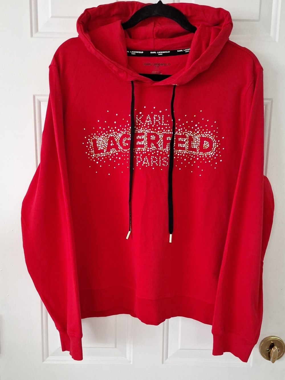 Karl Lagerfeld Red Crystal Logo Hoodie Sweatshirt